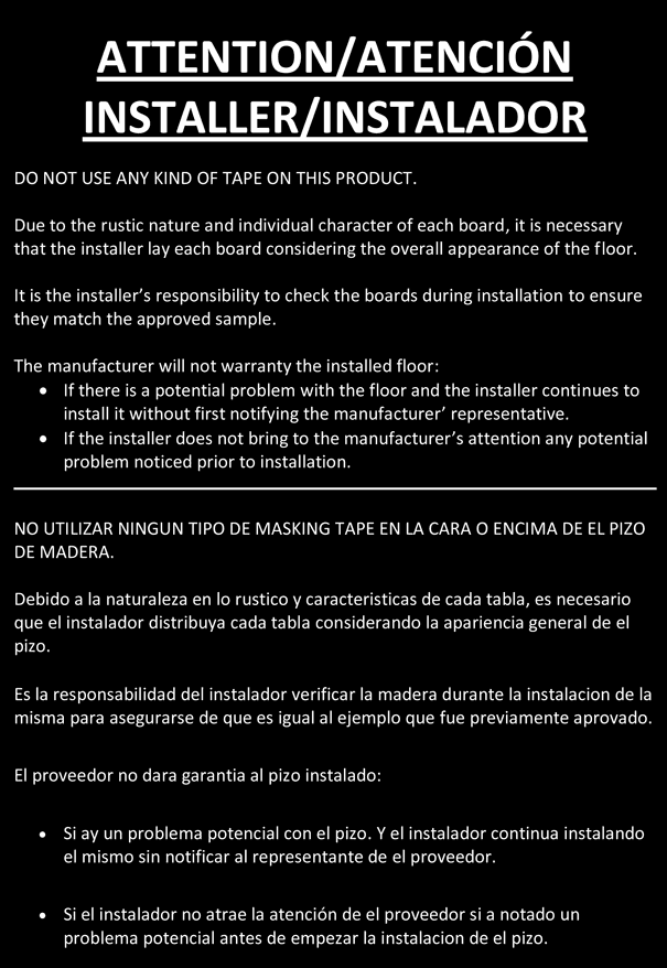 Installation Disclaimer